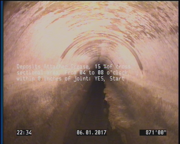 Deposits Attached Grease, 15 %of cross sectional area, from 04 to 08 o'clock, , within 8 inches of joint: YES, Start