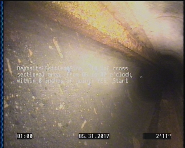 Deposits Settled Fine, 10 %of cross sectional area, from 05 to 07 o'clock, , within 8 inches of joint: YES, Start
