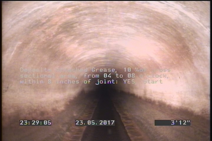 Deposits Attached Grease, 10 %of cross sectional area, from 04 to 08 o'clock, , within 8 inches of joint: YES, Start
