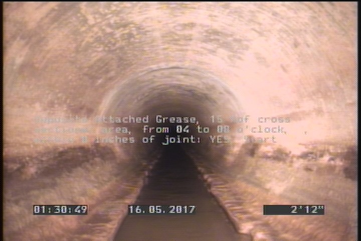 Deposits Attached Grease, 15 %of cross sectional area, from 04 to 08 o'clock, , within 8 inches of joint: YES, Start