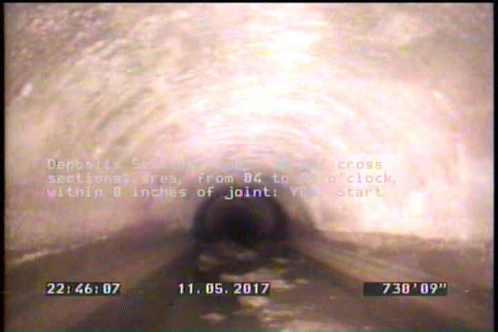 Deposits Settled Fine, 20 %of cross sectional area, from 04 to 08 o'clock, , within 8 inches of joint: YES, Start