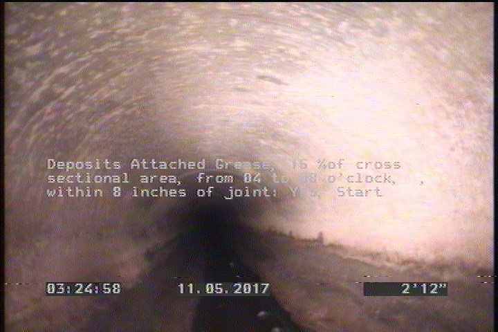 Deposits Attached Grease, 15 %of cross sectional area, from 04 to 08 o'clock, , within 8 inches of joint: YES, Start