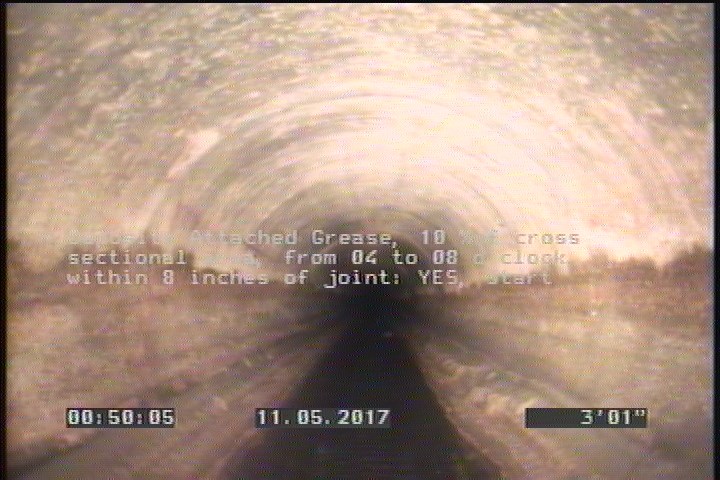 Deposits Attached Grease, 10 %of cross sectional area, from 04 to 08 o'clock, , within 8 inches of joint: YES, Start