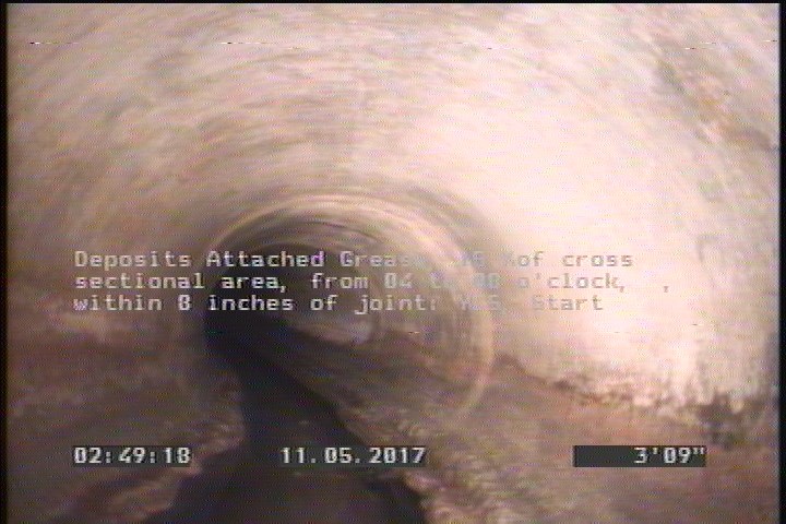 Deposits Attached Grease, 15 %of cross sectional area, from 04 to 08 o'clock, , within 8 inches of joint: YES, Start