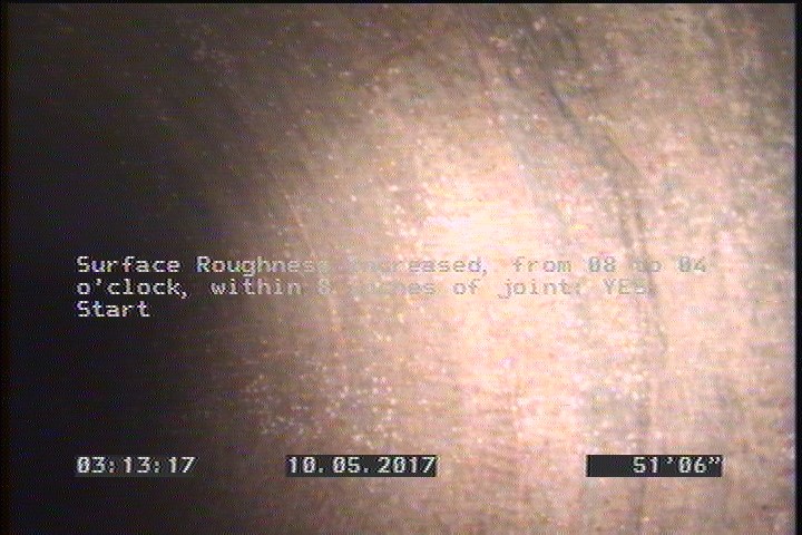 Surface Roughness Increased, from 08 to 04 o'clock, within 8 inches of joint: YES, Start