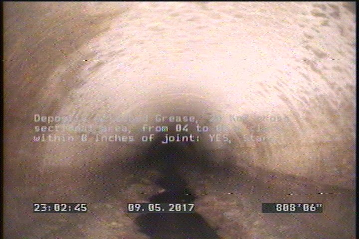 Deposits Attached Grease, 20 %of cross sectional area, from 04 to 08 o'clock, , within 8 inches of joint: YES, Start