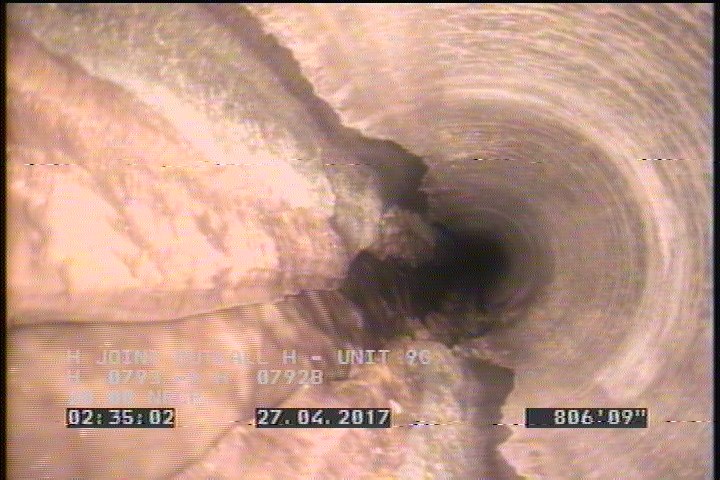 Deposits Attached Grease, 30 %of cross sectional area, from 03 to 09 o'clock, , within 8 inches of joint: YES, Start