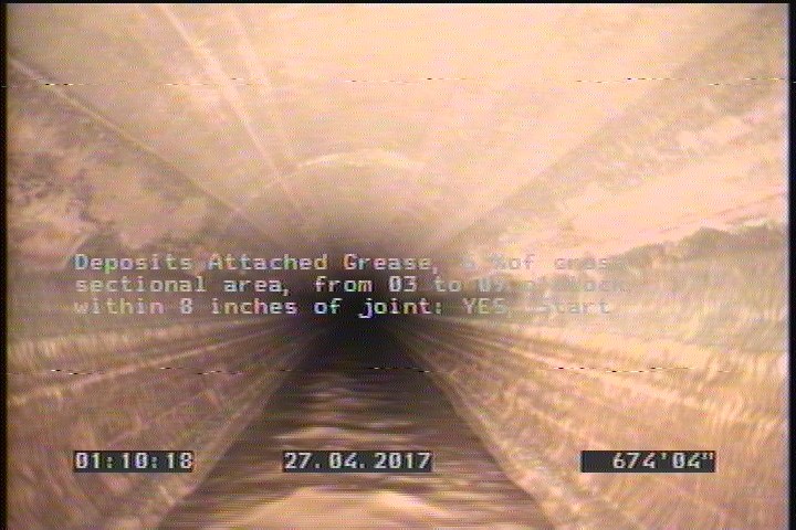Deposits Attached Grease, 5 %of cross sectional area, from 03 to 09 o'clock, , within 8 inches of joint: YES, Start