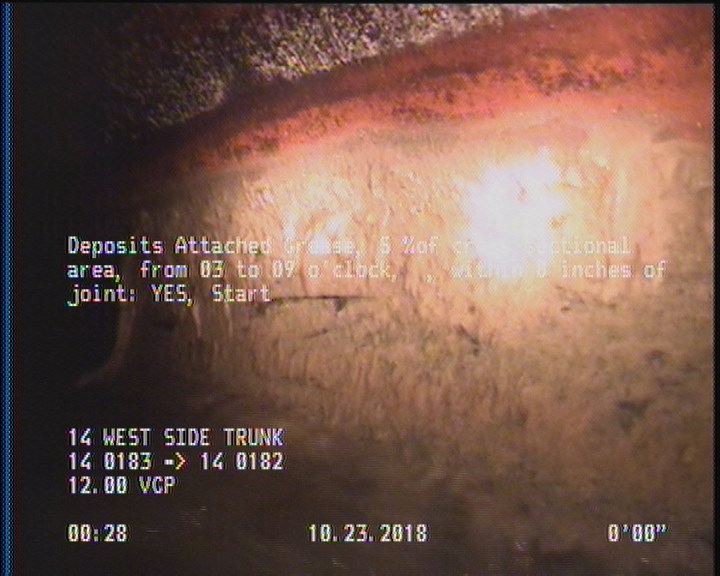 Deposits Attached Grease, 5 %of cross sectional area, from 03 to 09 o'clock, , within 8 inches of joint: YES, Start