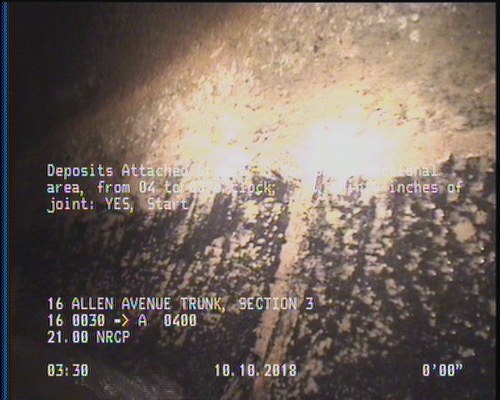 Deposits Attached Grease, 5 %of cross sectional area, from 04 to 08 o'clock, , within 8 inches of joint: YES, Start