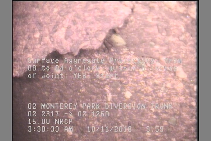 Surface Aggregate Projecting, from 08 to 04 o'clock, within 8 inches of joint: YES, Start