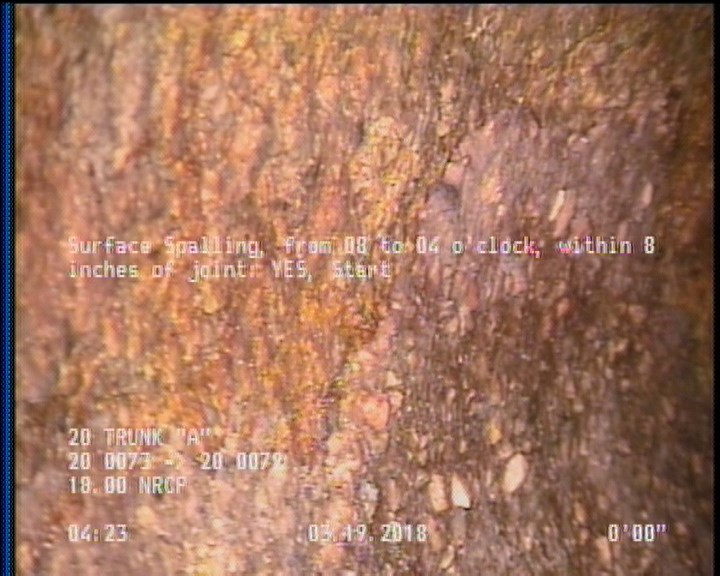Surface Spalling, from 08 to 04 o'clock, within 8 inches of joint: YES, Start