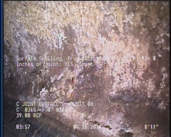 Surface Spalling, from 08 to 04 o'clock, within 8 inches of joint: YES, Start