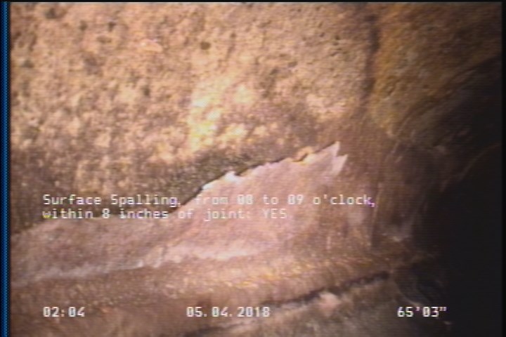 Surface Spalling, from 08 to 09 o'clock, within 8 inches of joint: YES
