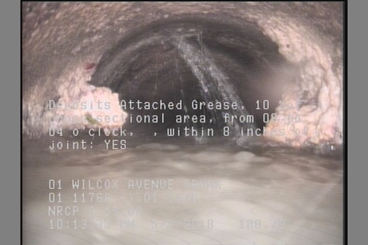 Deposits Attached Grease, 10 %of cross sectional area, from 08 to 04 o'clock, , within 8 inches of joint: YES