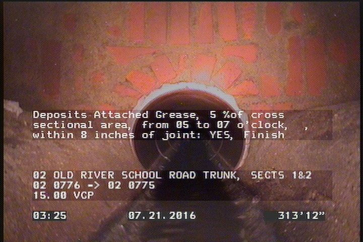 Deposits Attached Grease, 5 %of cross sectional area, from 05 to 07 o'clock, , within 8 inches of joint: YES, Finish