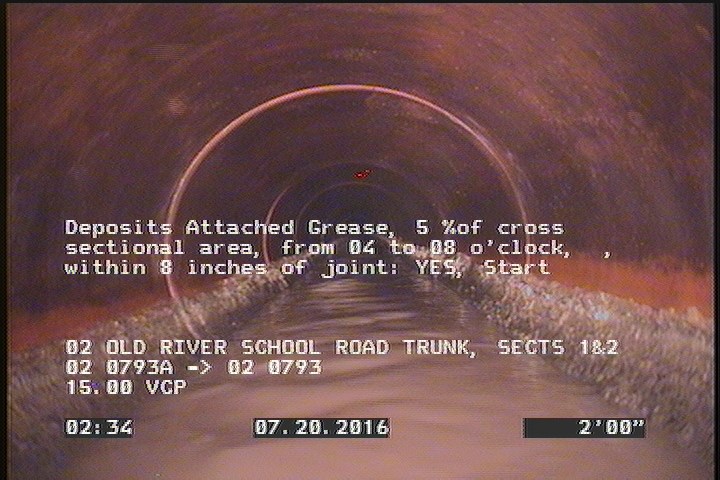Deposits Attached Grease, 5 %of cross sectional area, from 04 to 08 o'clock, , within 8 inches of joint: YES, Start