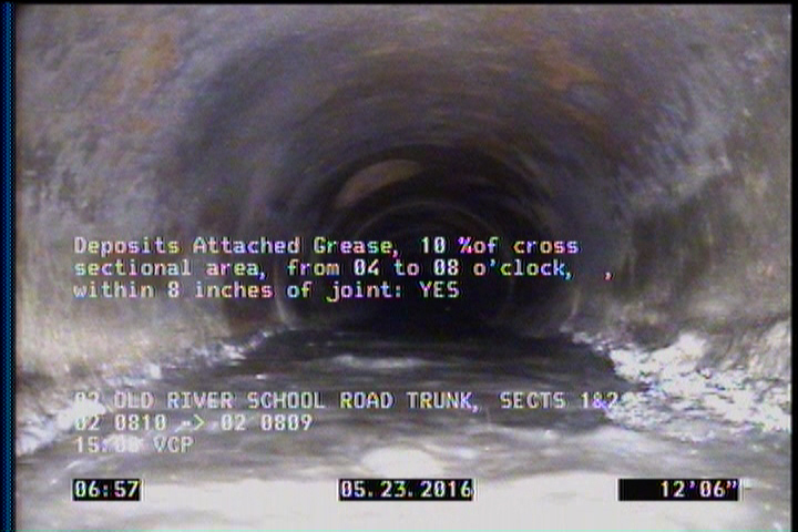 Deposits Attached Grease, 10 %of cross sectional area, from 04 to 08 o'clock, , within 8 inches of joint: YES