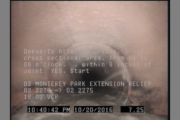 Deposits Attached Grease, 5 %of cross sectional area, from 04 to 08 o'clock, , within 8 inches of joint: YES, Start