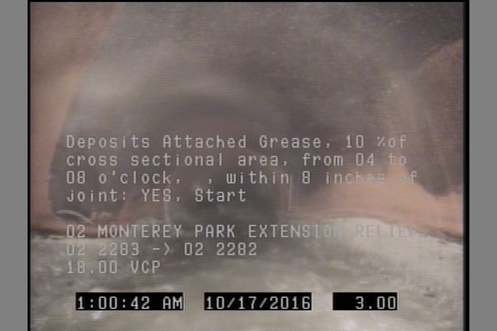 Deposits Attached Grease, 10 %of cross sectional area, from 04 to 08 o'clock, , within 8 inches of joint: YES, Start