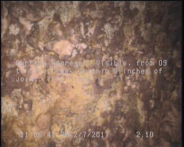 Surface Aggregate Visible, from 09 to 03 o'clock, within 8 inches of joint: YES, Start
