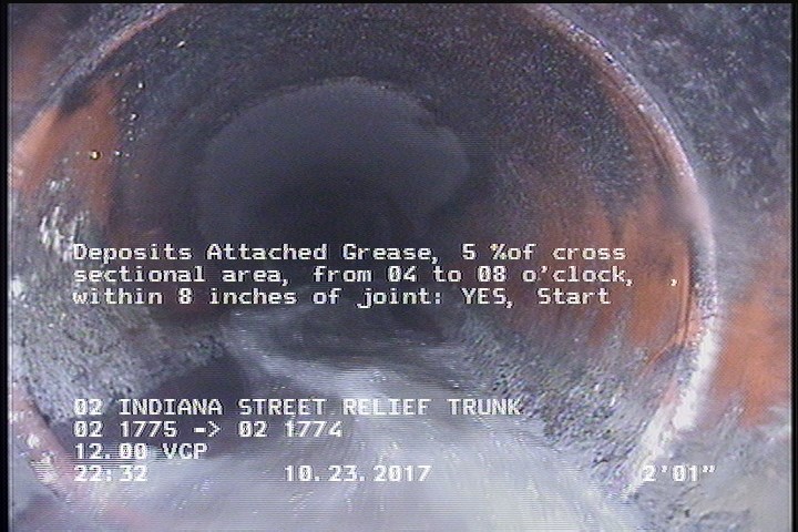 Deposits Attached Grease, 5 %of cross sectional area, from 04 to 08 o'clock, , within 8 inches of joint: YES, Start