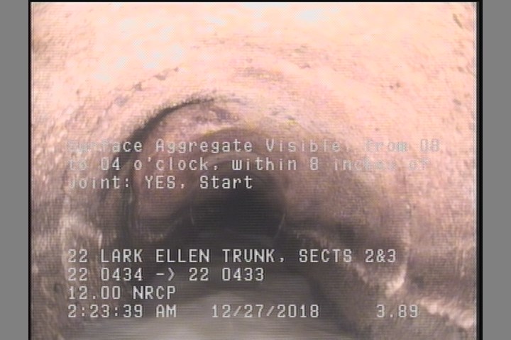 Surface Aggregate Visible, from 08 to 04 o'clock, within 8 inches of joint: YES, Start