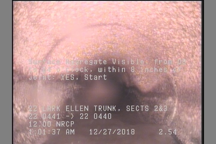 Surface Aggregate Visible, from 08 to 04 o'clock, within 8 inches of joint: YES, Start