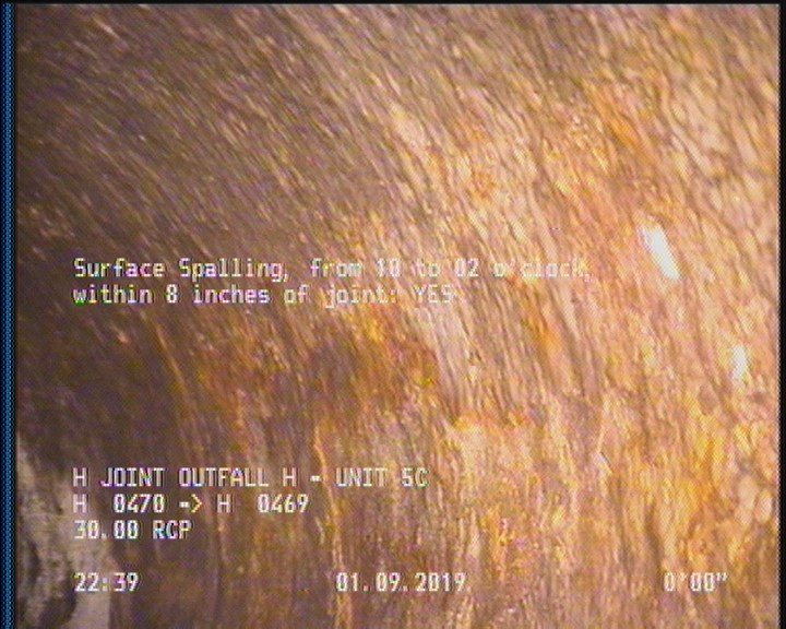 Surface Spalling, from 10 to 02 o'clock, within 8 inches of joint: YES