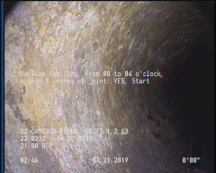 Surface Spalling, from 08 to 04 o'clock, within 8 inches of joint: YES, Start