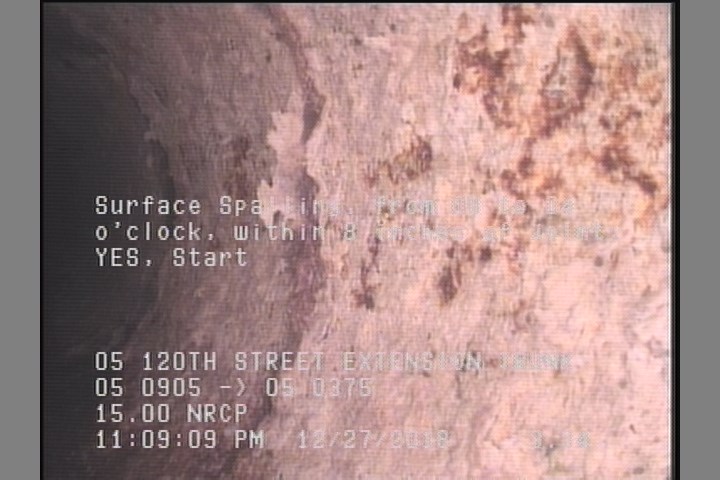 Surface Spalling, from 08 to 04 o'clock, within 8 inches of joint: YES, Start