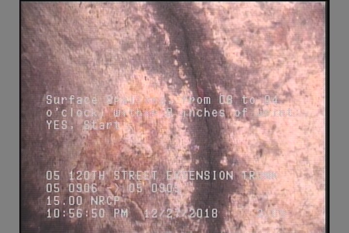 Surface Spalling, from 08 to 04 o'clock, within 8 inches of joint: YES, Start