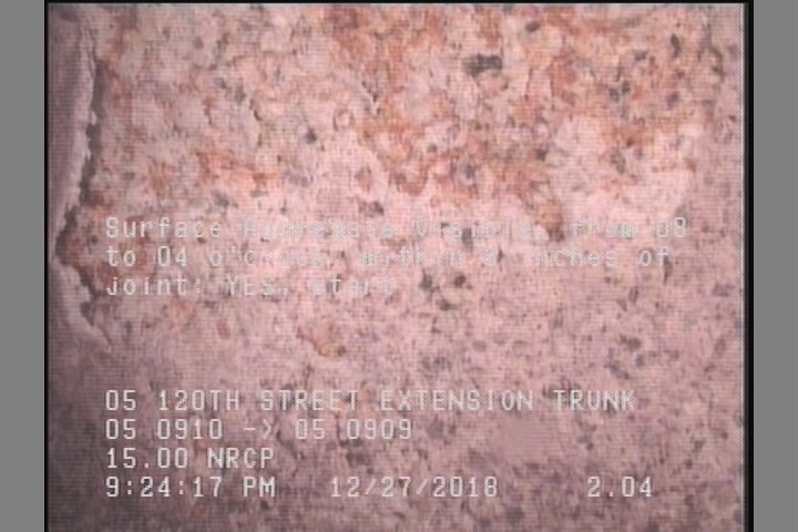 Surface Aggregate Visible, from 08 to 04 o'clock, within 8 inches of joint: YES, Start