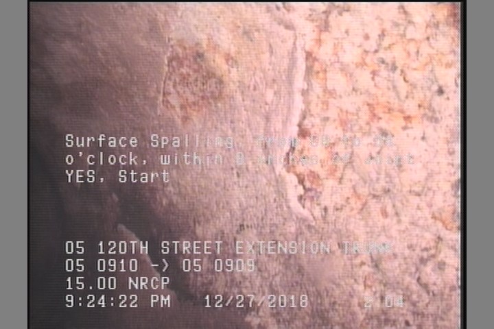 Surface Spalling, from 08 to 04 o'clock, within 8 inches of joint: YES, Start