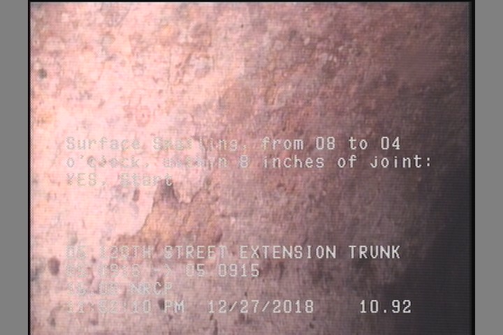 Surface Spalling, from 08 to 04 o'clock, within 8 inches of joint: YES, Start