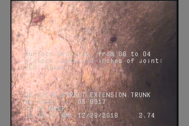 Surface Spalling, from 08 to 04 o'clock, within 8 inches of joint: YES, Start