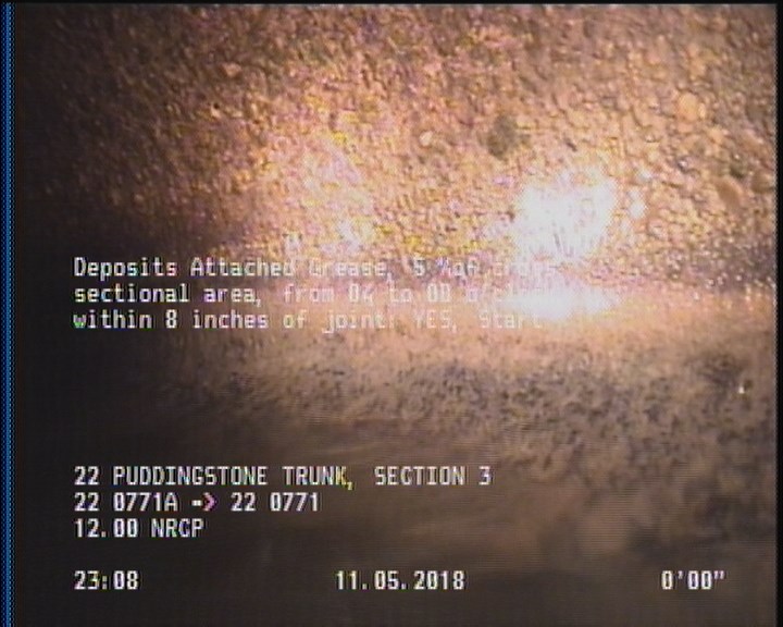 Deposits Attached Grease, 5 %of cross sectional area, from 04 to 08 o'clock, , within 8 inches of joint: YES, Start
