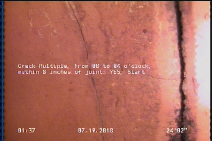 Crack Multiple, from 08 to 04 o'clock, within 8 inches of joint: YES, Start