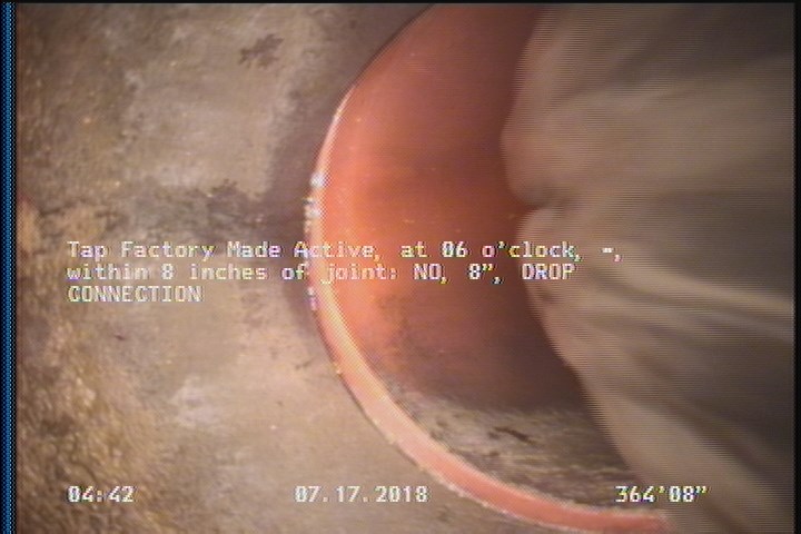 Tap Factory Made Active, at 06 o'clock, -, within 8 inches of joint: NO, 8" - DROP CONNECTION