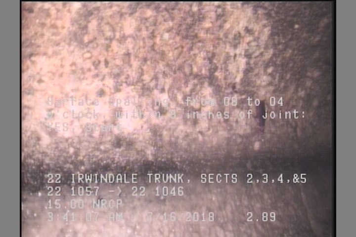 Surface Spalling, from 08 to 04 o'clock, within 8 inches of joint: YES, Start