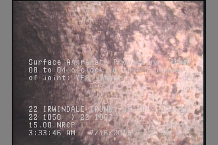 Surface Aggregate Projecting, from 08 to 04 o'clock, within 8 inches of joint: YES, Start