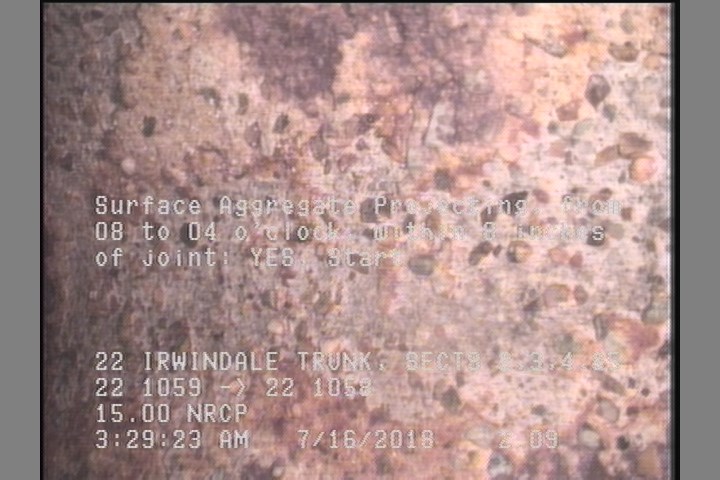 Surface Aggregate Projecting, from 08 to 04 o'clock, within 8 inches of joint: YES, Start