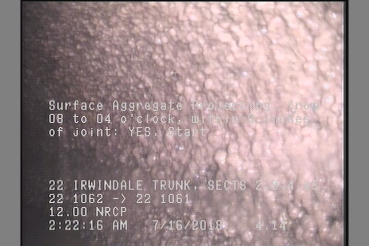 Surface Aggregate Projecting, from 08 to 04 o'clock, within 8 inches of joint: YES, Start