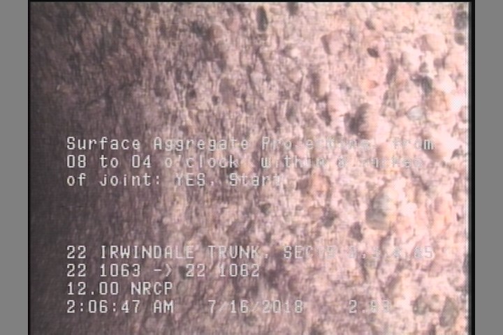 Surface Aggregate Projecting, from 08 to 04 o'clock, within 8 inches of joint: YES, Start