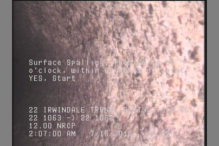 Surface Spalling, from 08 to 04 o'clock, within 8 inches of joint: YES, Start