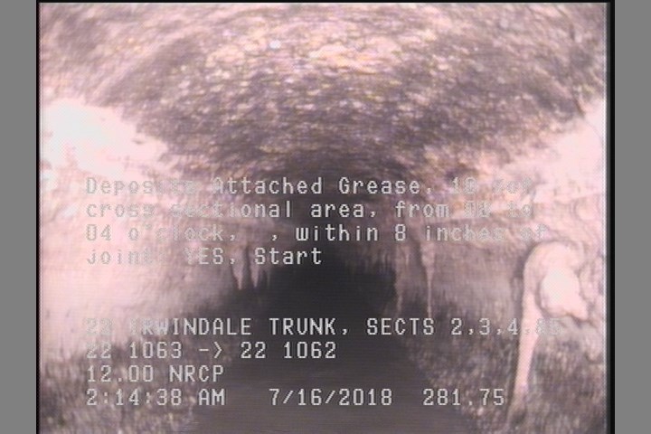 Deposits Attached Grease, 10 %of cross sectional area, from 08 to 04 o'clock, , within 8 inches of joint: YES, Start