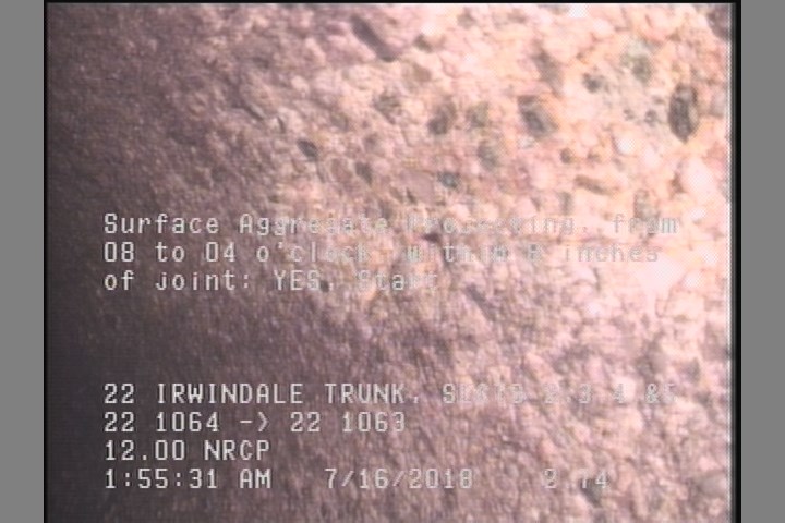 Surface Aggregate Projecting, from 08 to 04 o'clock, within 8 inches of joint: YES, Start