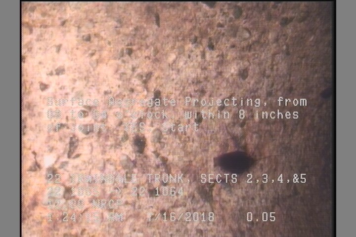 Surface Aggregate Projecting, from 08 to 04 o'clock, within 8 inches of joint: YES, Start