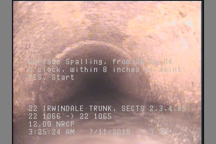 Surface Spalling, from 08 to 04 o'clock, within 8 inches of joint: YES, Start