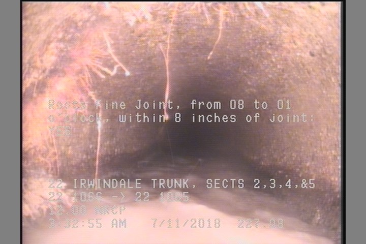 Roots Fine Joint, from 08 to 01 o'clock, within 8 inches of joint: YES